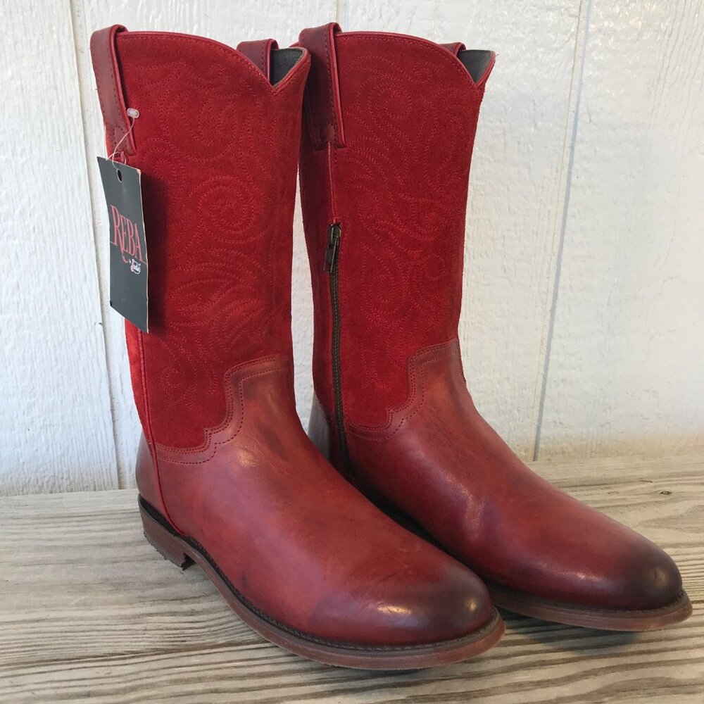 Justin Anthem Remy Womens Red Leather and Suede Reba Western Boots 10 B RM400